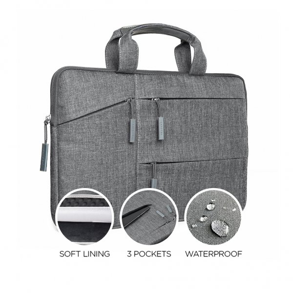 Water Resistant laptop-cover with pockets 16 inches Gray