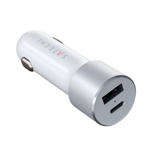 Car Charger with PD 1xUSB-C and 1xUSB-A Silver