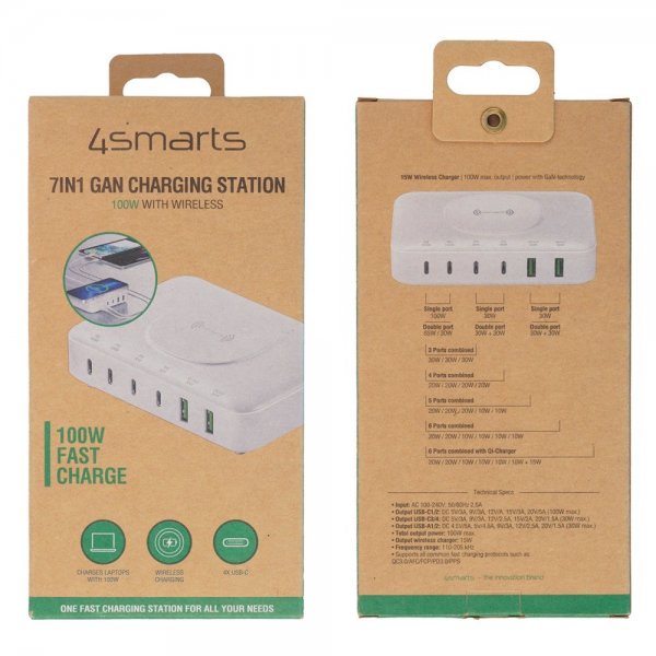 Desktop Charger 7in1 GaN 100W with Wireless charging White