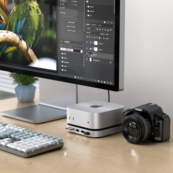 Mac Mini M4 Stand & Hub with SSD enclosure Silver