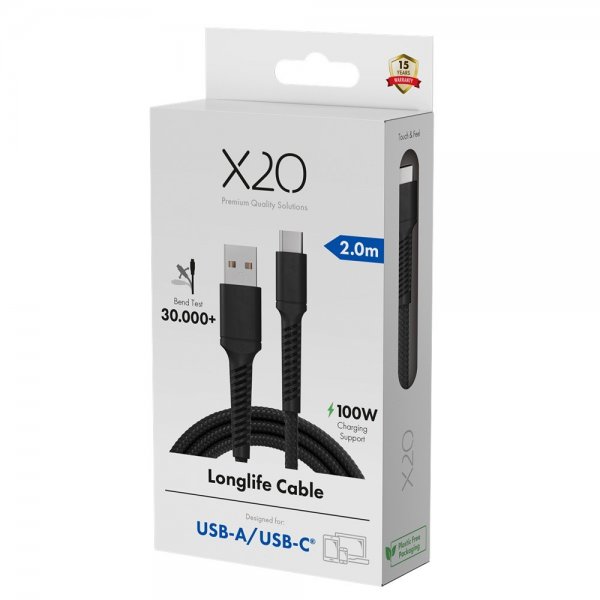 USB-A to USB-C Cable Longlife 60W 2m Black