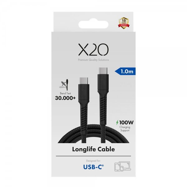 USB-C to USB-C Cable Longlife 100W 1m Black