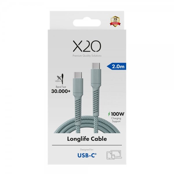 USB-C to USB-C Cable Longlife 100W 2m Blue