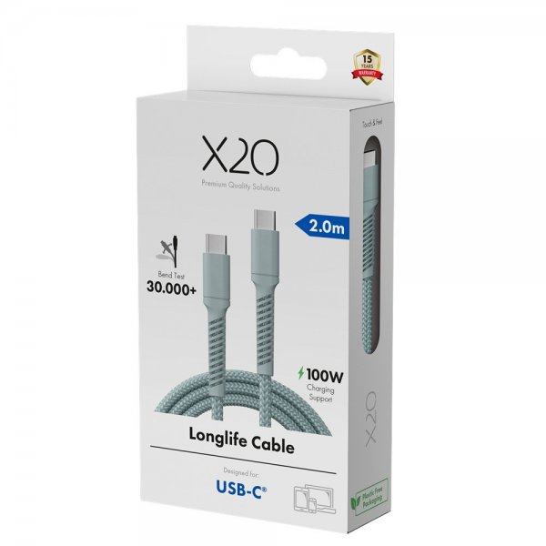 USB-C to USB-C Cable Longlife 100W 2m Blue