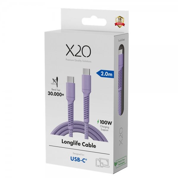 USB-C to USB-C Cable Longlife 100W 2m Purple