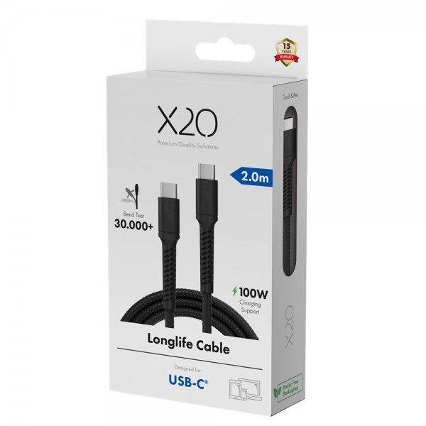 USB-C to USB-C Cable Longlife 100W 2m Black