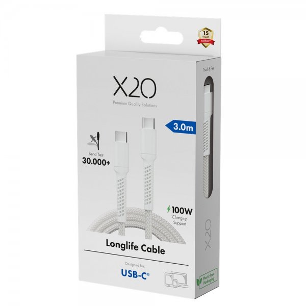 USB-C to USB-C Cable Longlife 100W 3m White