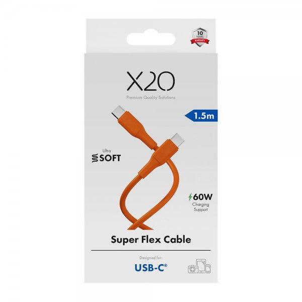 USB-C to USB-C Cable Superflex 60W 1.5m Orange
