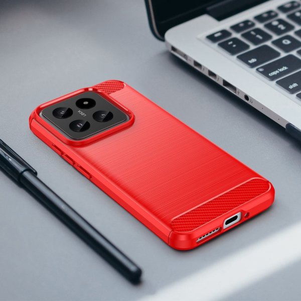 Xiaomi 14 Case Brushed Carbon fiber texture Red
