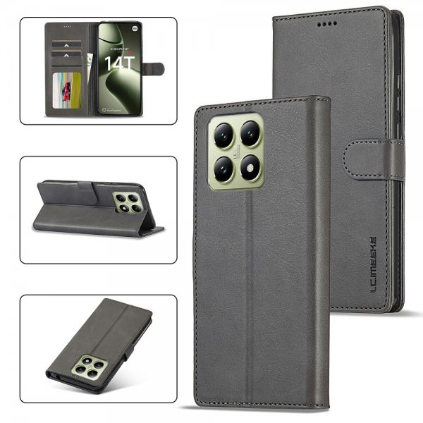 Xiaomi 14T Cover with Card Slot Stand Function Grey