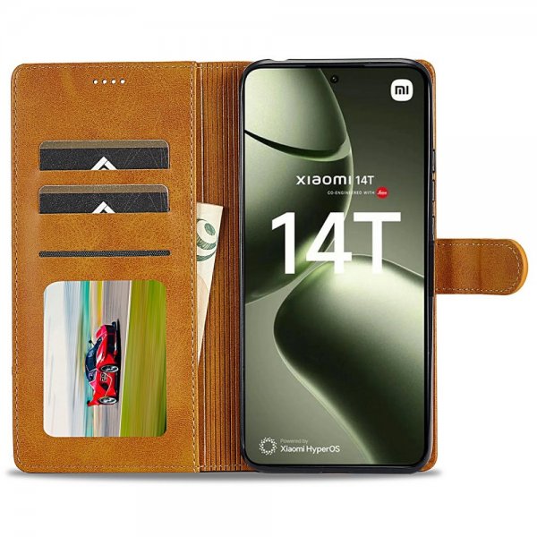 Xiaomi 14T Cover with Card Slot Stand Function Light brown