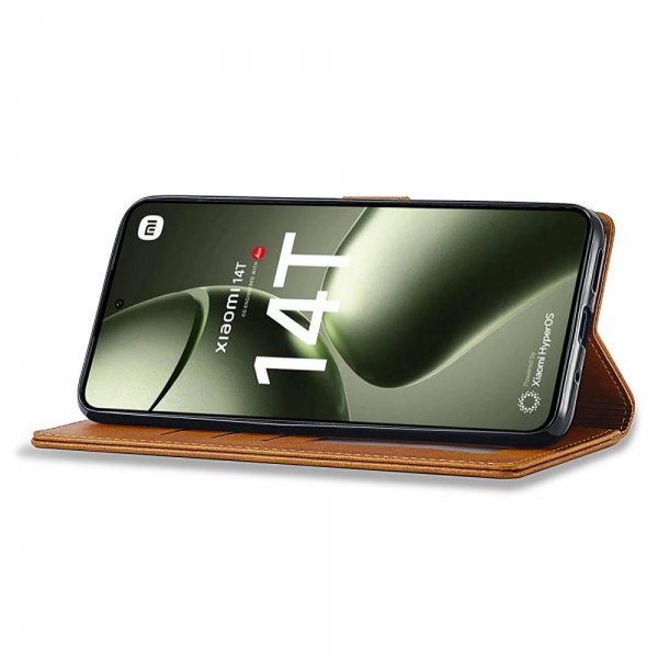 Xiaomi 14T Cover with Card Slot Stand Function Light brown