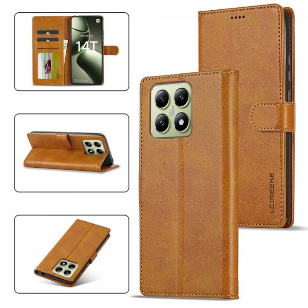 Xiaomi 14T Cover with Card Slot Stand Function Light brown